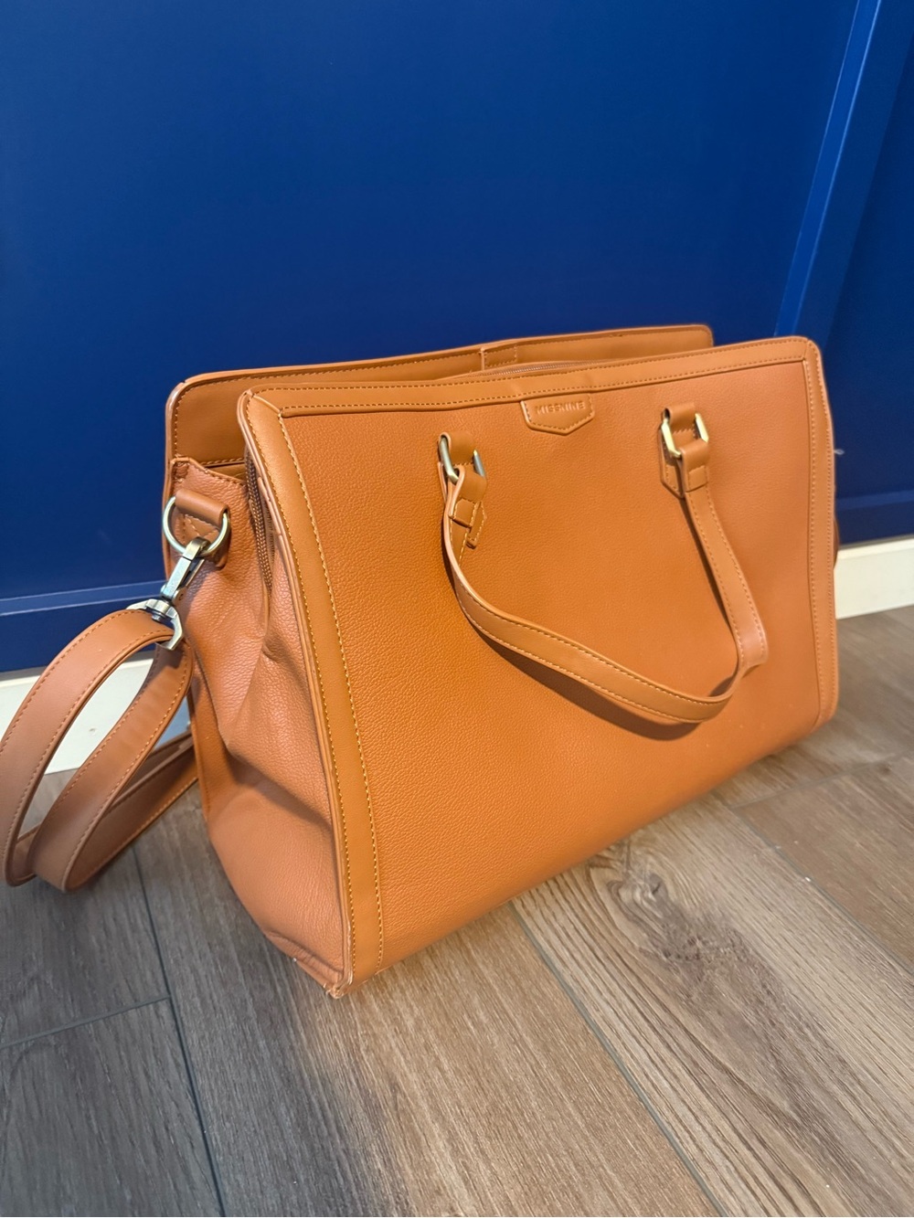 Structured Leather Satchel in Cognac Orange - Timeless Work Tote